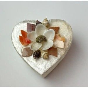 Vintage Floral Seashell Sea Shell Jewelry Box Beach House decor ocean Handmade